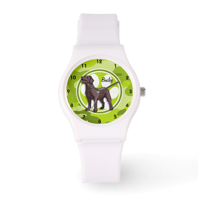 Reloj De Pulsera Chocolate Lab; camo verde brillante, camuflaje (Anverso)