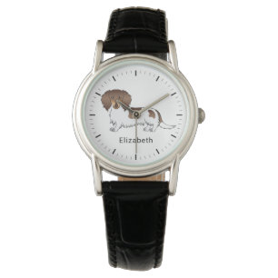 Reloj De Pulsera Chocolate y Tan Piebald Dachshund de Pelo Largo y 
