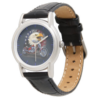 Reloj De Pulsera Chopper de motocicleta cromada Águila patriótica b