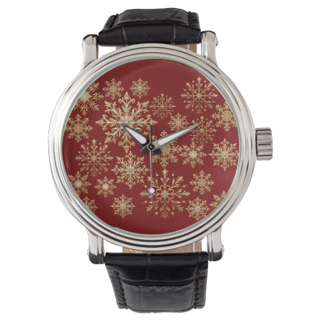 Reloj De Pulsera Christams Gold and Red Snowflake  (Anverso)