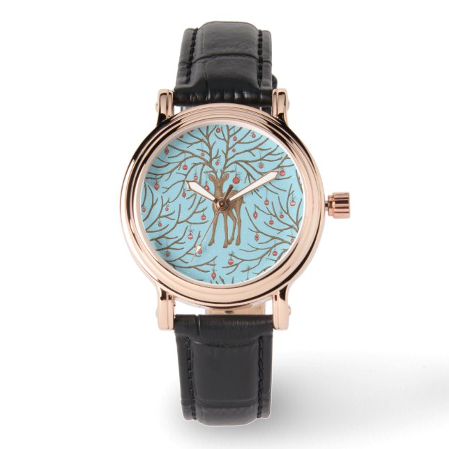 Reloj De Pulsera Christmas deer on blue (Anverso)