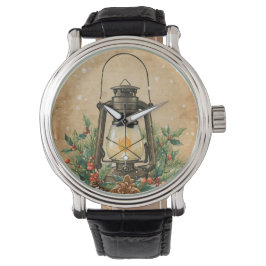 Reloj De Pulsera Christmas glow lantern holly pine warm festive 