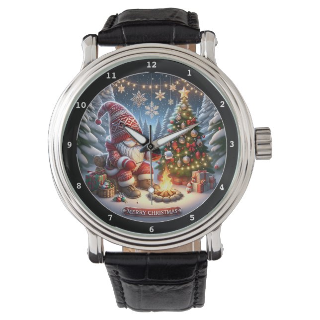 Reloj De Pulsera Christmas Gnome Campfire Tree (Anverso)