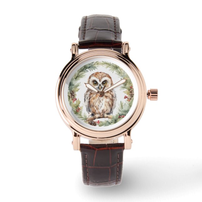 Reloj De Pulsera christmas owl illustration owl wall art holiday  (Anverso)