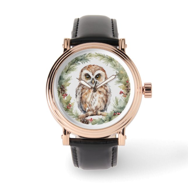 Reloj De Pulsera christmas owl illustration owl wall art holiday  (Anverso)