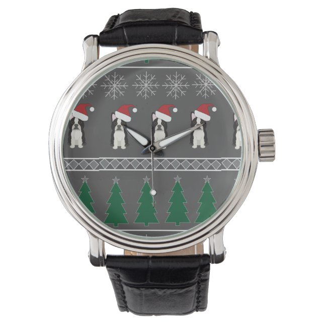 Reloj De Pulsera Christmas Snowflakes, Santa Dog, Tree (Anverso)