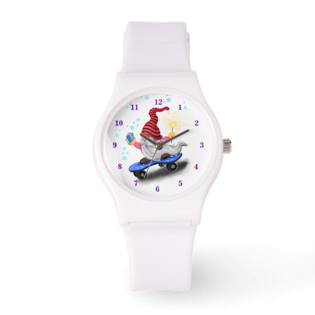 Reloj De Pulsera Christmas Watch Gift Happy Skater Gnome with Gifts (Anverso)