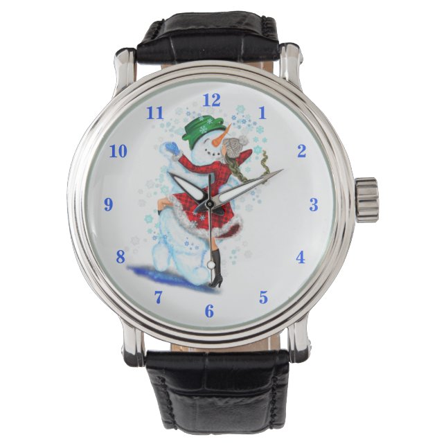Reloj De Pulsera Christmas Watch Gift Snowman and Girl Dance (Anverso)