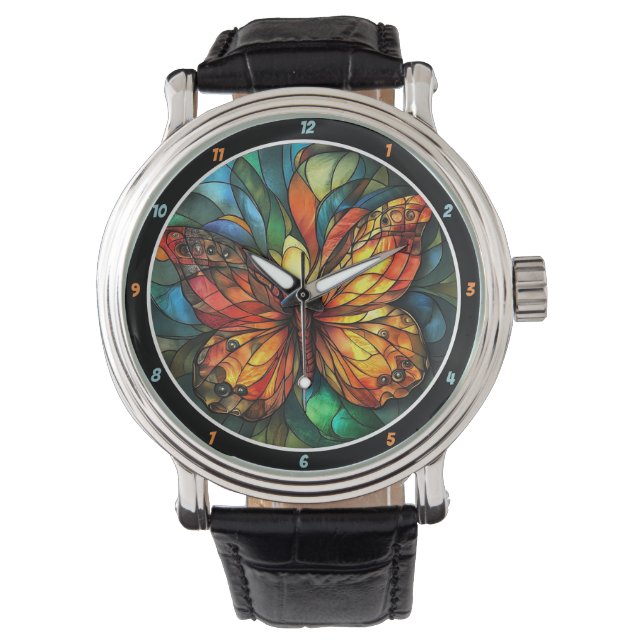 Reloj De Pulsera Chromatic Flight" - Stained Glass Butterfly (Anverso)