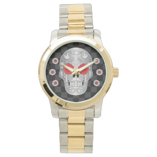 Reloj De Pulsera Chrome Calavera (Red Rose) Watch