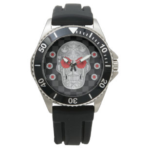 Reloj De Pulsera Chrome Calavera (Red Rose) Watch
