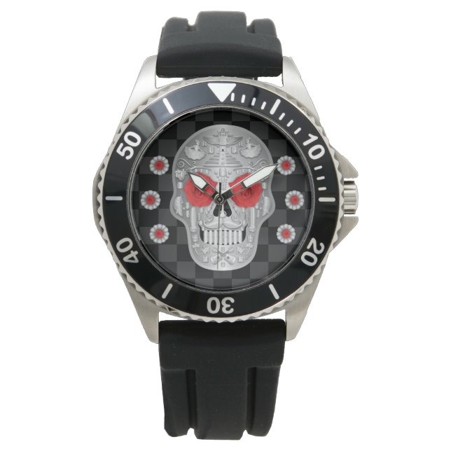 Reloj De Pulsera Chrome Calavera (Red Rose) Watch (Anverso)