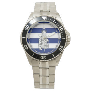 Reloj De Pulsera Chrome Like Lighthouse on Nautical Stripes