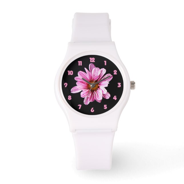 Reloj De Pulsera Chrysanthemum Flower Fat Pink Numbers wcnm (Anverso)