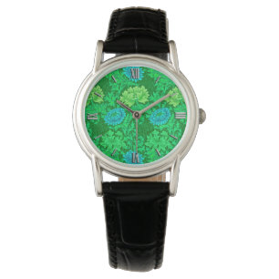 Reloj De Pulsera Chrysanthemums de William Morris, Lime Green y Aqu