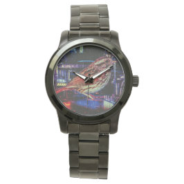 Reloj De Pulsera Ciberpunk Sparrow en Neon Cityscape