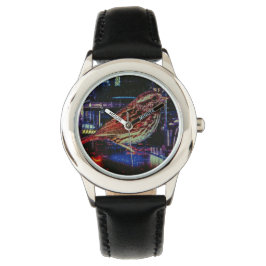 Reloj De Pulsera Ciberpunk Sparrow en Neon Cityscape