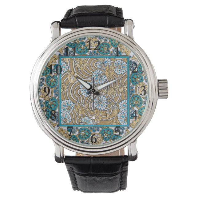 Reloj De Pulsera ciclamen azul arte nuevo flor botánica (Anverso)