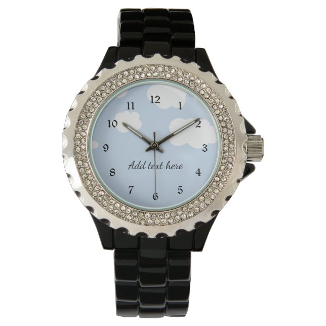 Reloj De Pulsera Cielo azul, plantilla de nubes blancas onduladas (Anverso)