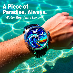 Reloj De Pulsera Cielo Costero Vidrio Marino Gaviota Océano