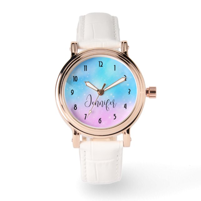Reloj De Pulsera Cielo de gradiente rosa y azul pastel (Anverso)