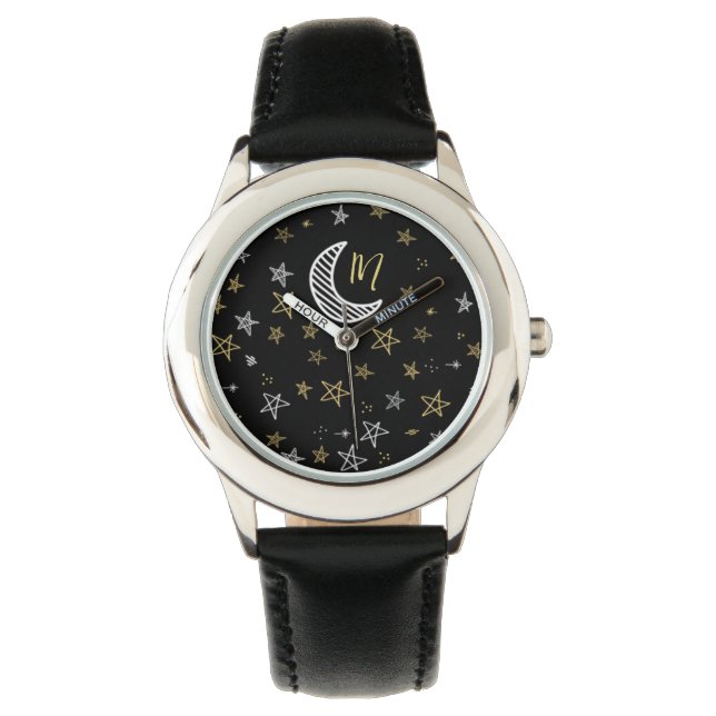 Reloj De Pulsera Cielo Nocturno Con Luna Y Estrellas (Anverso)