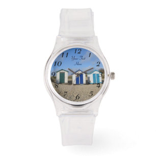 Reloj De Pulsera cielos azules de la costa inglesa y cabañas de pla