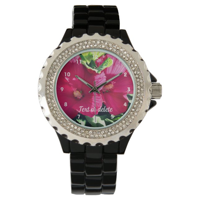 Reloj De Pulsera Cierre personalizado de pares de flores rojas hibi (Anverso)