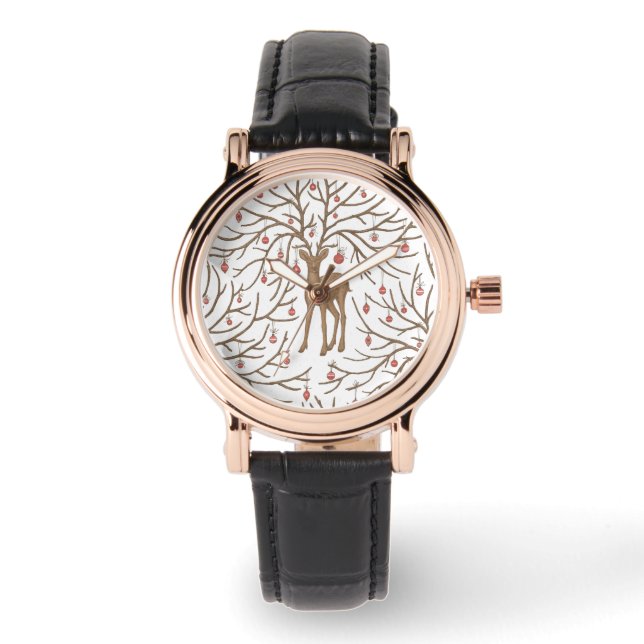 Reloj De Pulsera ciervo de Navidad sobre blanco (Anverso)
