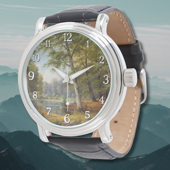 Reloj De Pulsera Ciervo rojo junto al estanque del bosque (Subido por el creador)