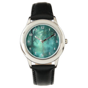 Reloj De Pulsera Cifras blancas del pantano verde espeluznante