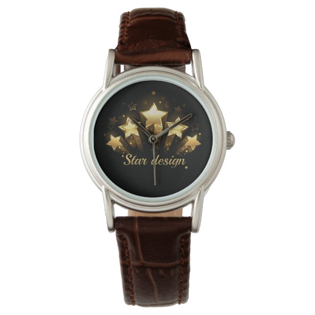 Reloj De Pulsera Cinco estrellas de oro en negro (Anverso)