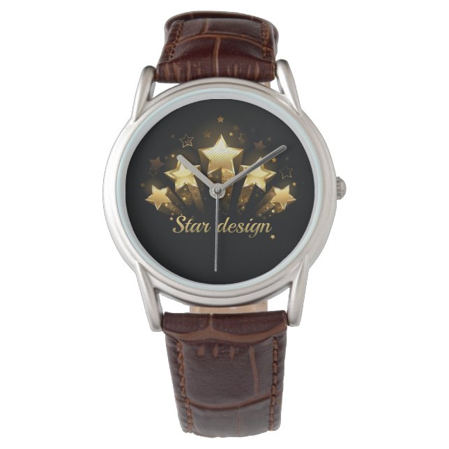 Reloj De Pulsera Cinco estrellas de oro en negro (Anverso)