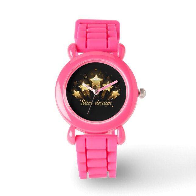 Reloj De Pulsera Cinco estrellas doradas sobre negro (Anverso)