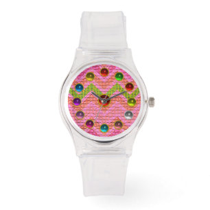 RELOJ DE PULSERA CINRONES VERDES DE COLOR ROJO Y GEMSTONES COLORIDO