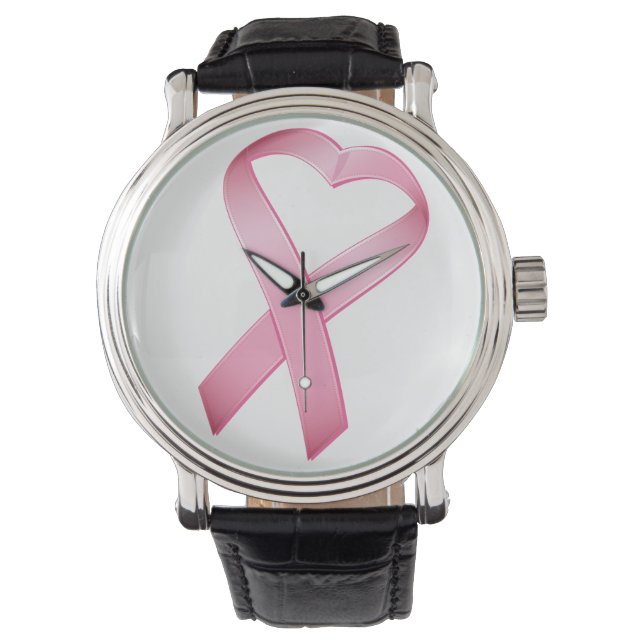 Reloj De Pulsera Cinta de cáncer de corazón rosado (Anverso)