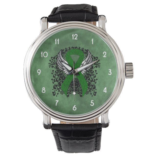 Reloj De Pulsera Cinta de conciencia verde con alas (Anverso)