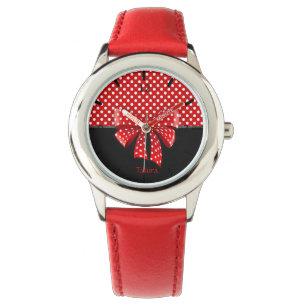 Reloj De Pulsera Cinta de puntos de polka negro, rojo y blanco