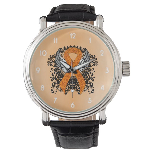 Reloj De Pulsera Cinta de sensibilización del naranja con alas (Anverso)