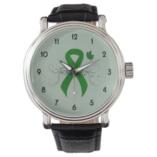 Reloj De Pulsera Cinta de sensibilización verde con mariposa