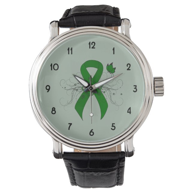 Reloj De Pulsera Cinta de sensibilización verde con mariposa (Anverso)