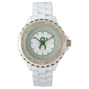 Reloj De Pulsera Cinta de sensibilización verde con mariposa