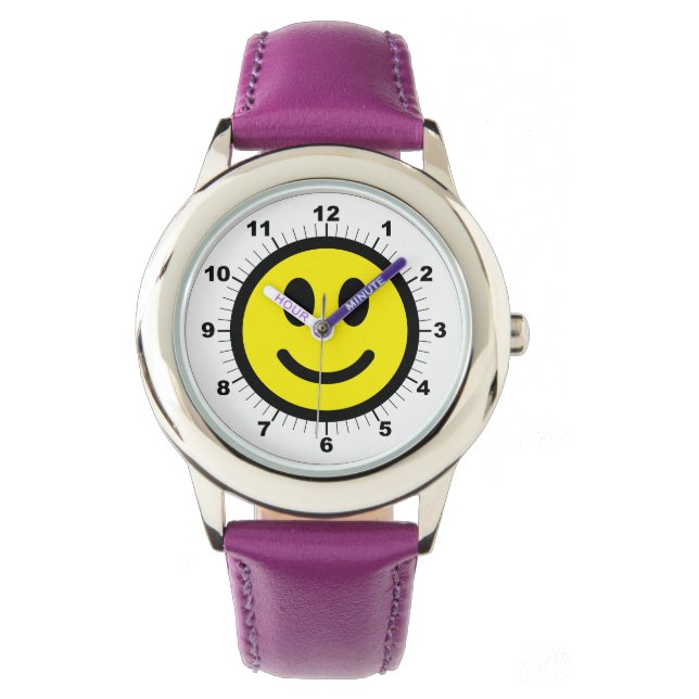 Reloj De Pulsera Cinta feliz ajustable de la cara del niño púrpura (Anverso)