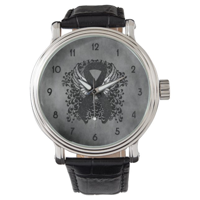Reloj De Pulsera Cinta negra con alas (Anverso)