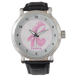 Reloj De Pulsera Cinta rosa Sobreviviente de cáncer de mama, fronte