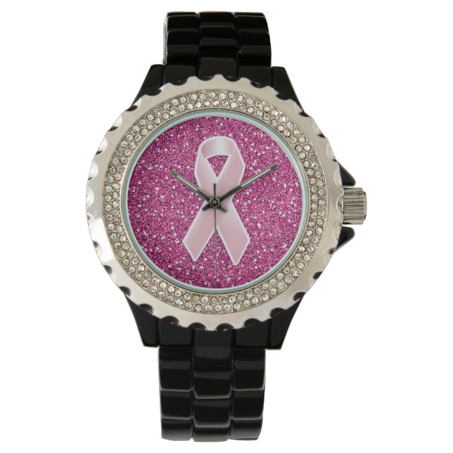Reloj De Pulsera Cinta rosa y Purpurina falso (Anverso)