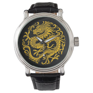 Reloj De Pulsera Círculo chino amarillo y negro tradicional del