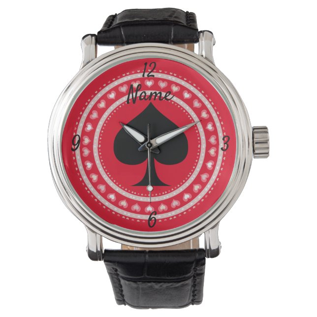 Reloj De Pulsera Círculo Corazones Negro Espadas Thunder_Cove (Anverso)