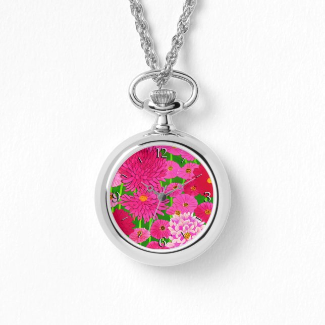 Reloj De Pulsera Círculo de flores, crisantemo rosa de Fuchsia (Anverso)