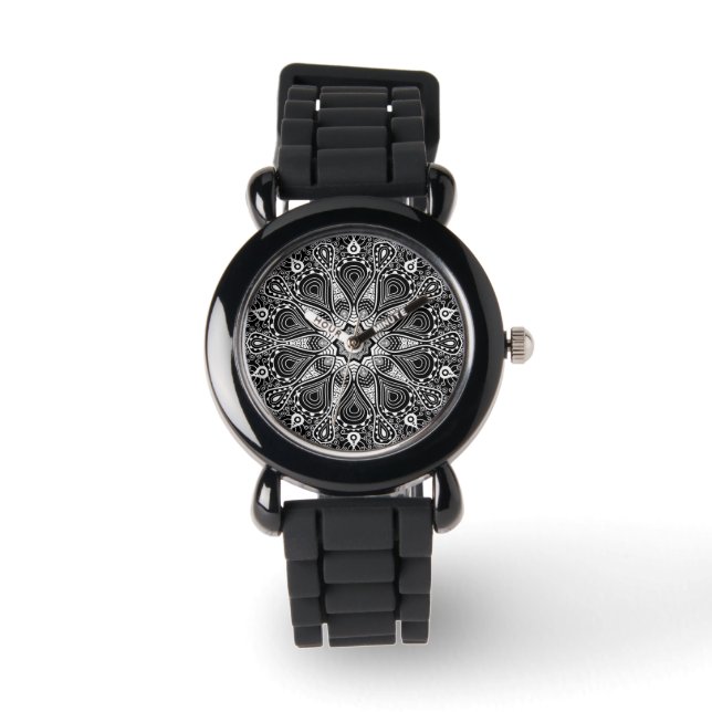 Reloj De Pulsera Círculo de Mandala floral blanca (Anverso)